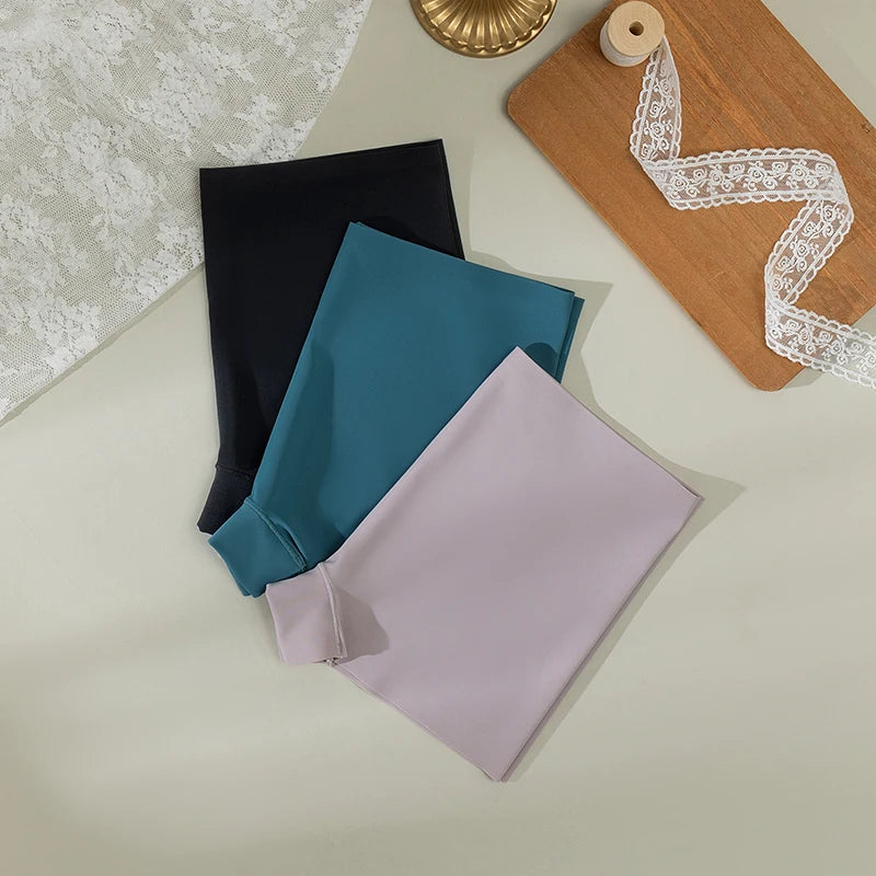 BZEL 4PCS Women's Panties Seamless Boxers Breathable Lingerie Comfortable Boyshorts Silk Satin Underwear Woman Sports Underpants