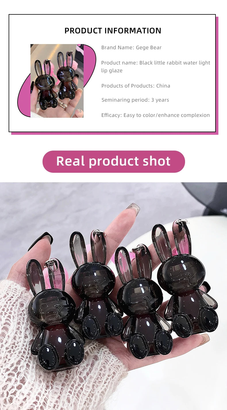 Gege Bear Pink Rabbit Velvet Matte Lip Cream Black Rabbit Water light lip glaze matte mirror pendant lipstick lip gloss