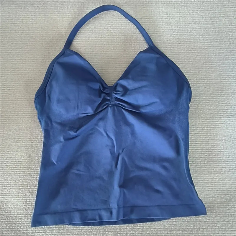 HBC Sexy V Neck Gym Tank Top Longline Strappy Vest Women Seamless Sports Running Tank Top Slim Fit Yoga Padded Workout