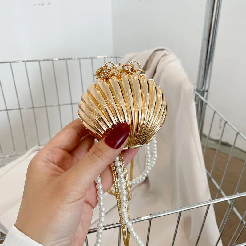 2025 New Summer Lipstick Bags for Women Fashion Pearl Mini Purse Crossbody Bag High Quality Gold Shell Bag Designer Shoulder Bag