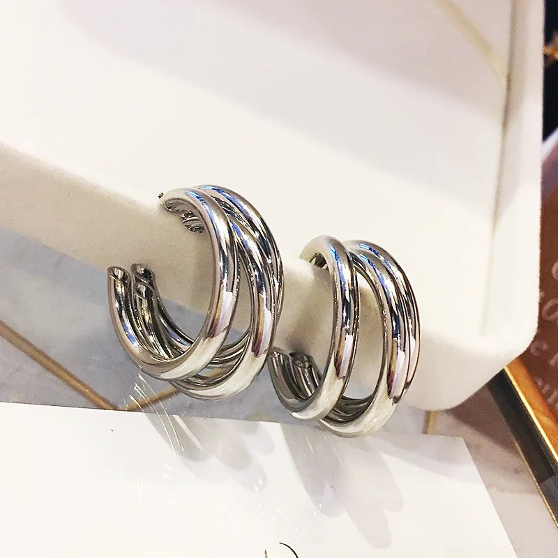 Trendy Gold Plated Geometric Gear Shape Circle Hoop Earrings for Women Girl Fashion Zircon Jewelry Buckle Type