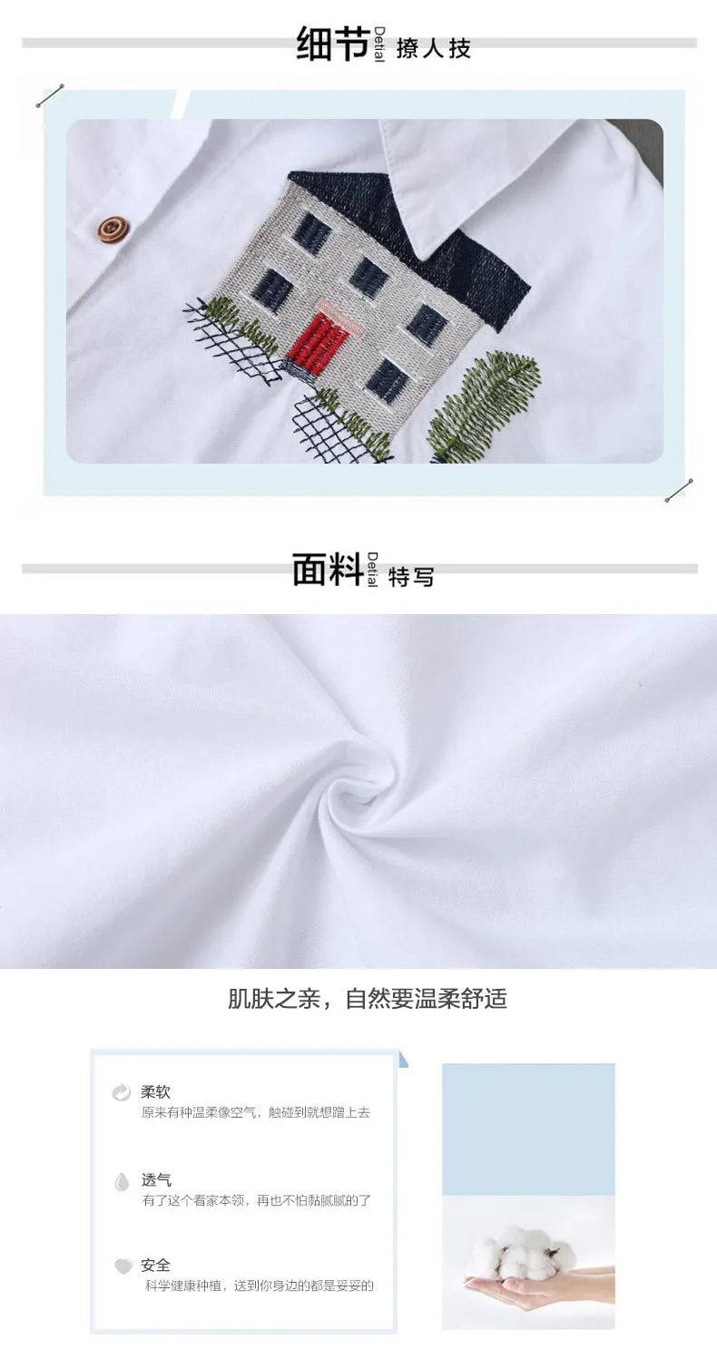 Women Cotton Embroidery Loose Long White Shirts 2025 Spring Autumn New Casual Office Lady Blouse Female Top Loose shirt