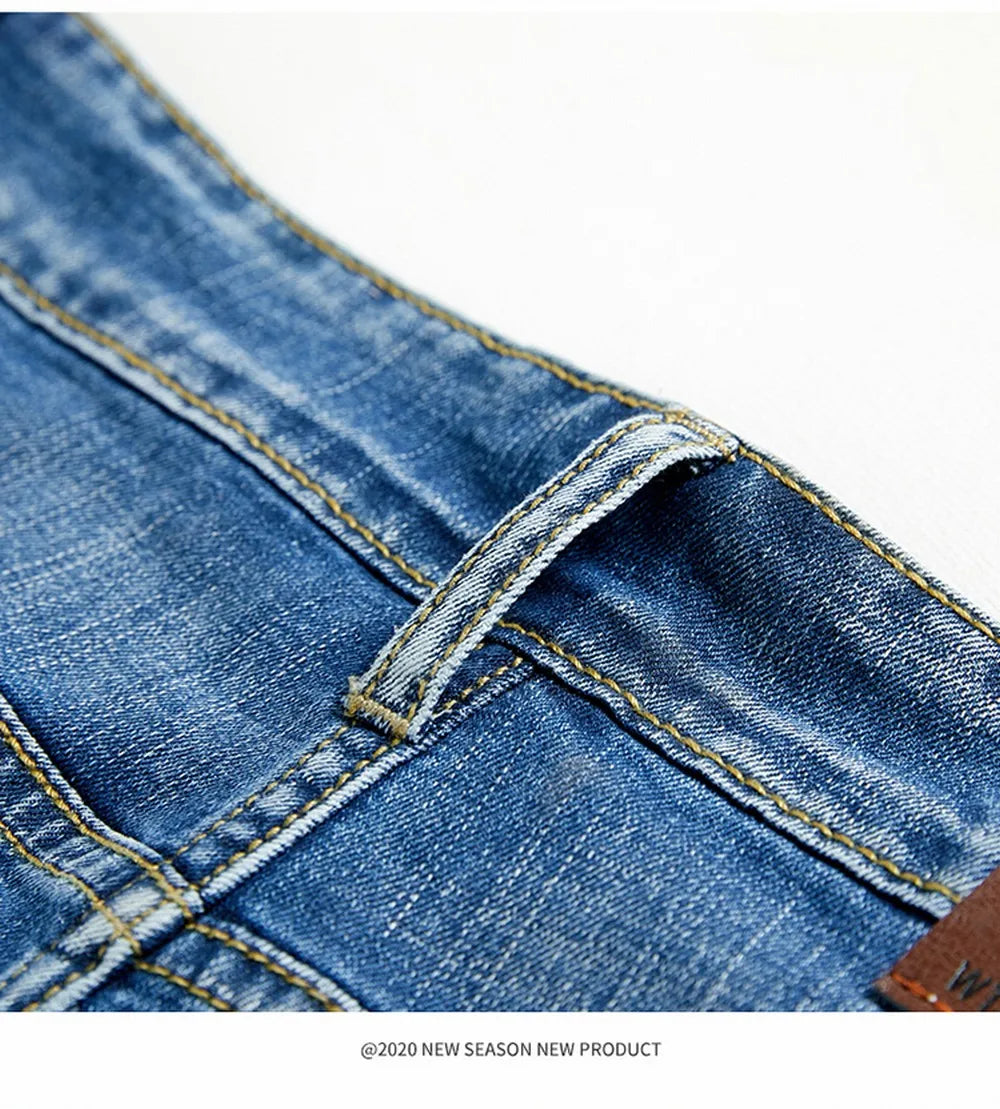 Summer Classic Shorts Jeans Men Denim Pants Straight Stretch Casual Cool Thin Knee Length Blue Fashion Brand Daily Trousers