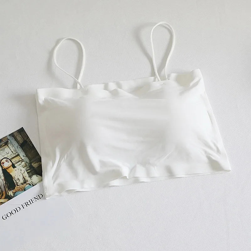 Top women Summer Sling Tube Top Sexy Bra Seamless Ice Silk Sexy sleeveless Tank Top Summer Camis Backless Camisole Crop top
