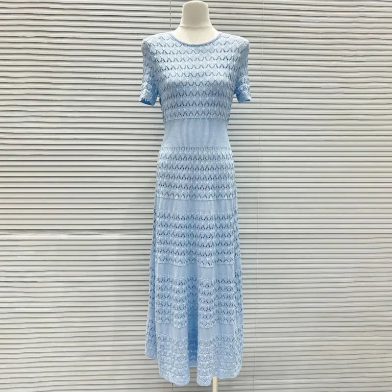 CHUJIE Women's 2025 Summer Lace Trim Dress Set - Round Neck Short Sleeve Midi Dress + Slip Dress 2 Piece Set (Rayon Nylon Blend)