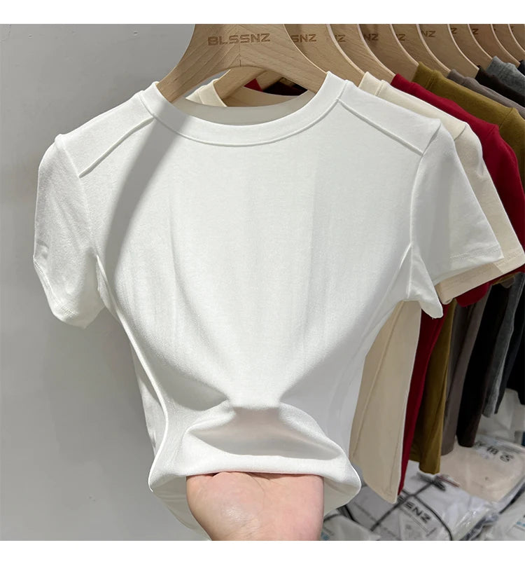 AOSSVIAO 2025 Summer white T-shirt Cotton female short-sleeved student versatile loose half-sleeve t-shirt Harajuku top trend