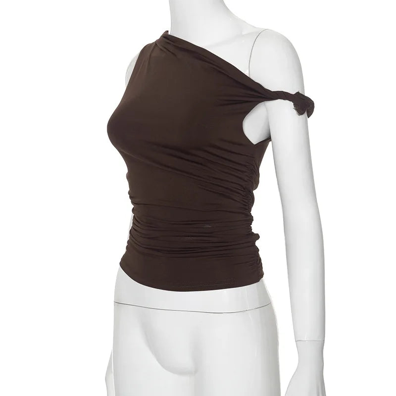 Simple Basic Casual Summer Tank Top Sleeveless Solid Color Off Shoulder Side Ruched Crop Tops Vestidos Spring Women T S