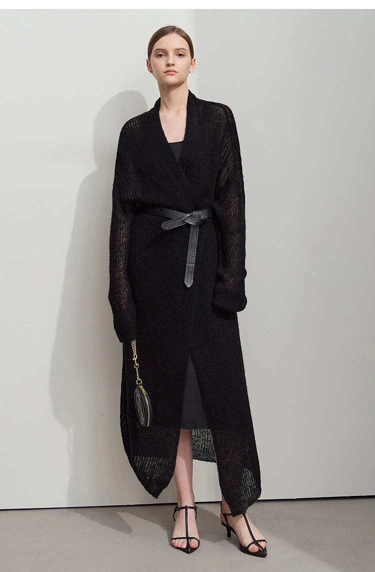 AMII Minimalist Long Sweater Cardigan For Women 2025 Spring New Casual Office Lady Knitted Coats Loose Female Cardigan 12551045