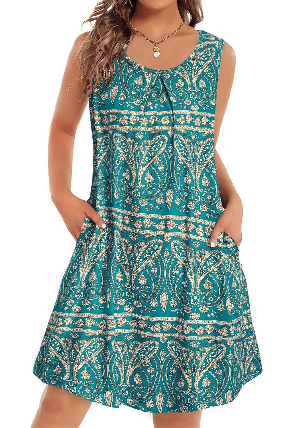 Bohemian Print New Casual Sleeveless Long Women's Round Neck Dress Retro Dress Sweetheart Rustic Country Sleeveless Dress