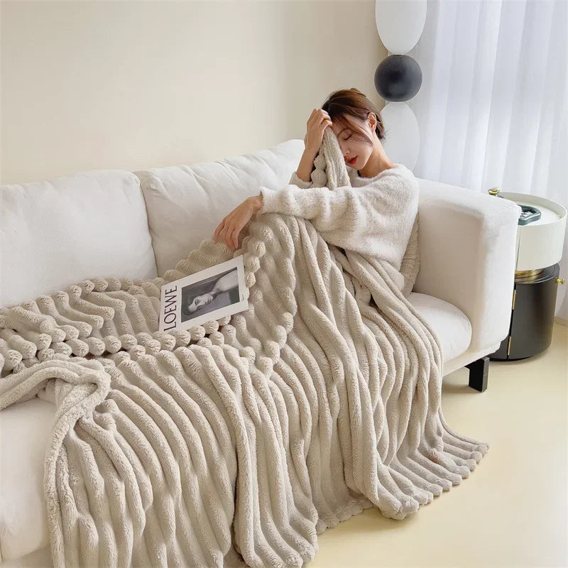 Light luxury Multifunctional Solid Color Rabbit Velvet Blanket Winter Thick Warm Flannel Used For Bedroom Living Room Blanket