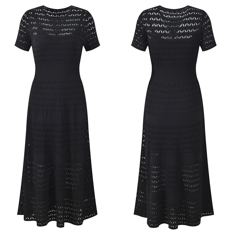 CHUJIE Women's 2025 Summer Lace Trim Dress Set - Round Neck Short Sleeve Midi Dress + Slip Dress 2 Piece Set (Rayon Nylon Blend)