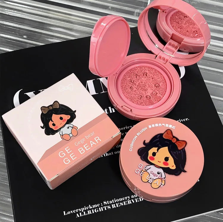 Cushion Blush Blendable Shade with Powder Puff Whitening without Sticking Long Lasting Gege Bear Makeup Blusher
