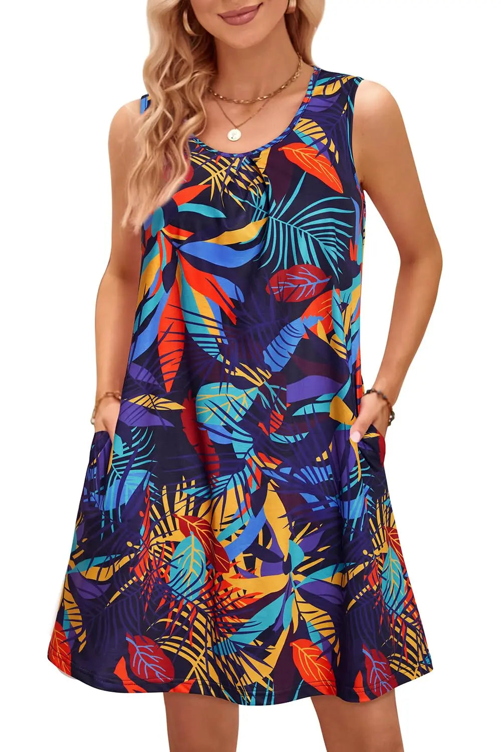 Bohemian Print New Casual Sleeveless Long Women's Round Neck Dress Retro Dress Sweetheart Rustic Country Sleeveless Dress