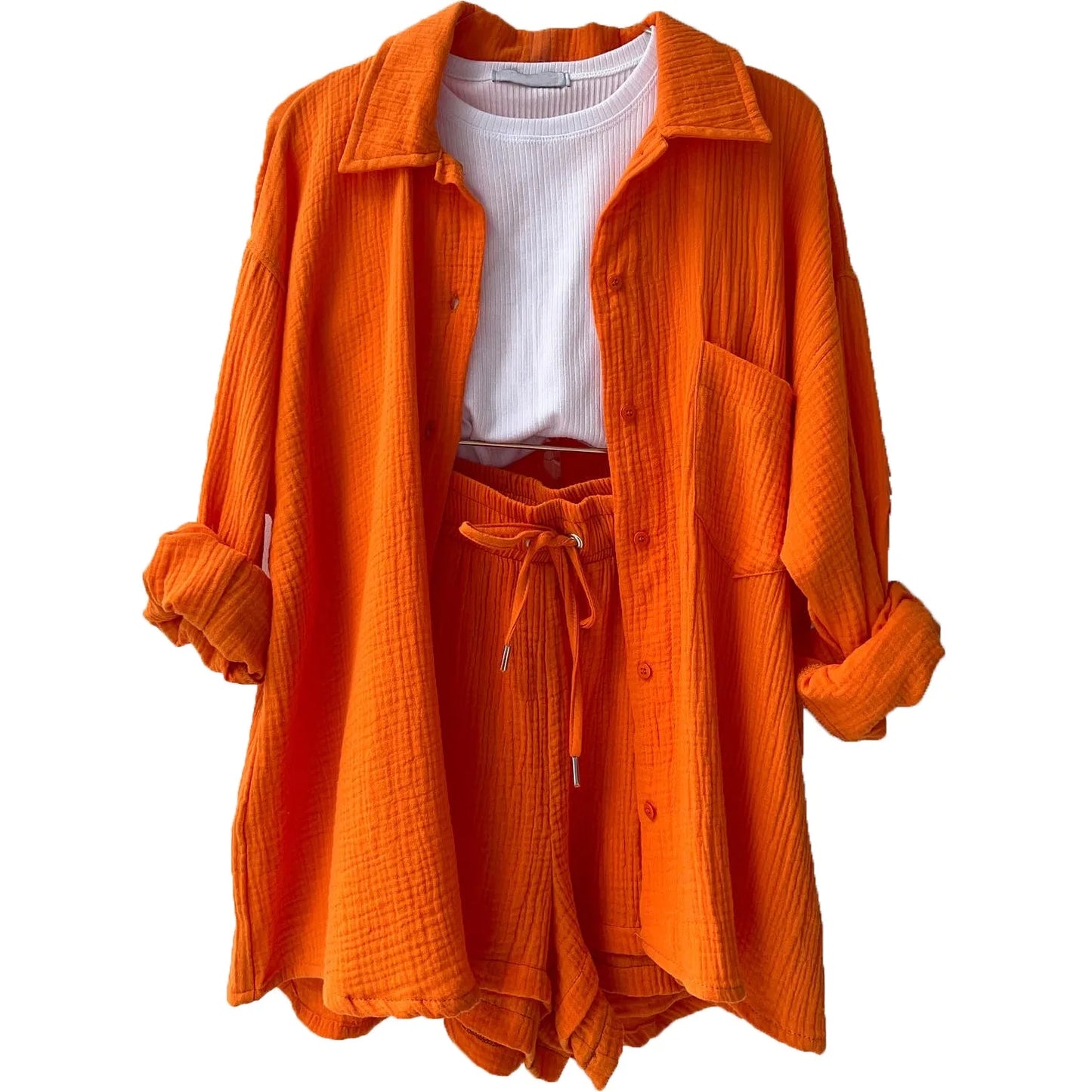 Solid Color Casual Loose Short Pants Sets For Women 2025 Elegant Summer Women's Two Pieces Suit Full Set Female Outfit Clothes