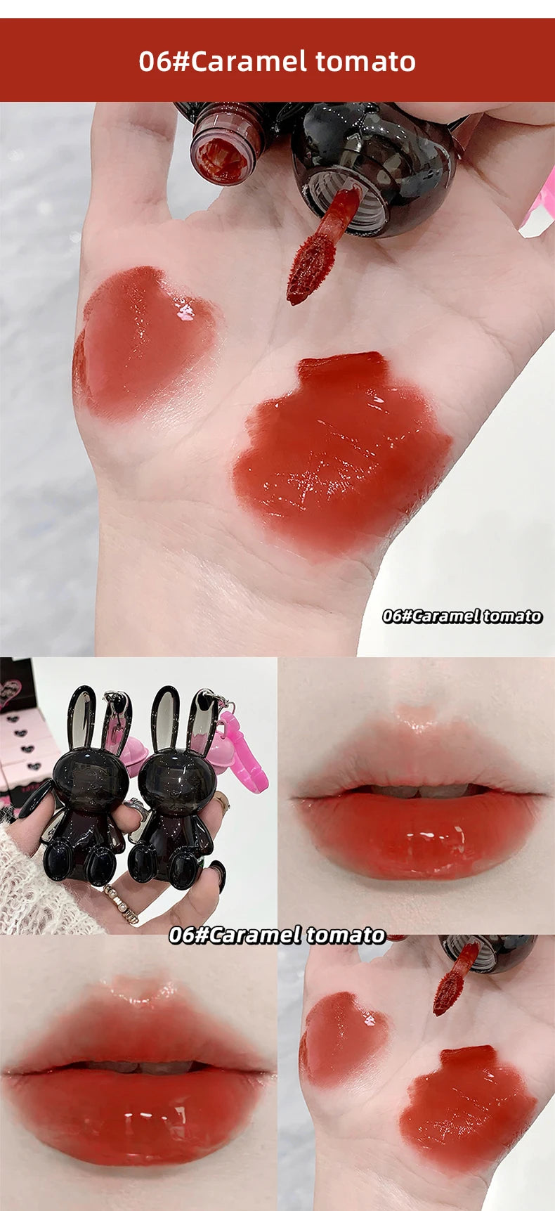 Gege Bear Pink Rabbit Velvet Matte Lip Cream Black Rabbit Water light lip glaze matte mirror pendant lipstick lip gloss