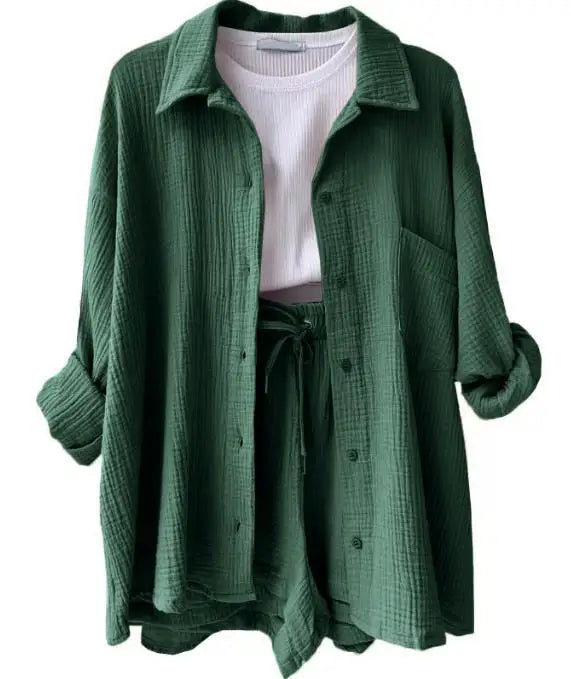 Solid Color Casual Loose Short Pants Sets For Women 2025 Elegant Summer Women's Two Pieces Suit Full Set Female Outfit Clothes