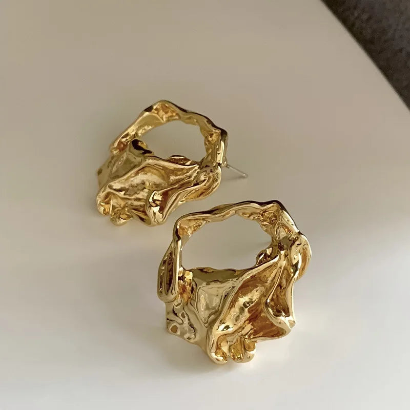 Trendy Gold Plated Geometric Gear Shape Circle Hoop Earrings for Women Girl Fashion Zircon Jewelry Buckle Type