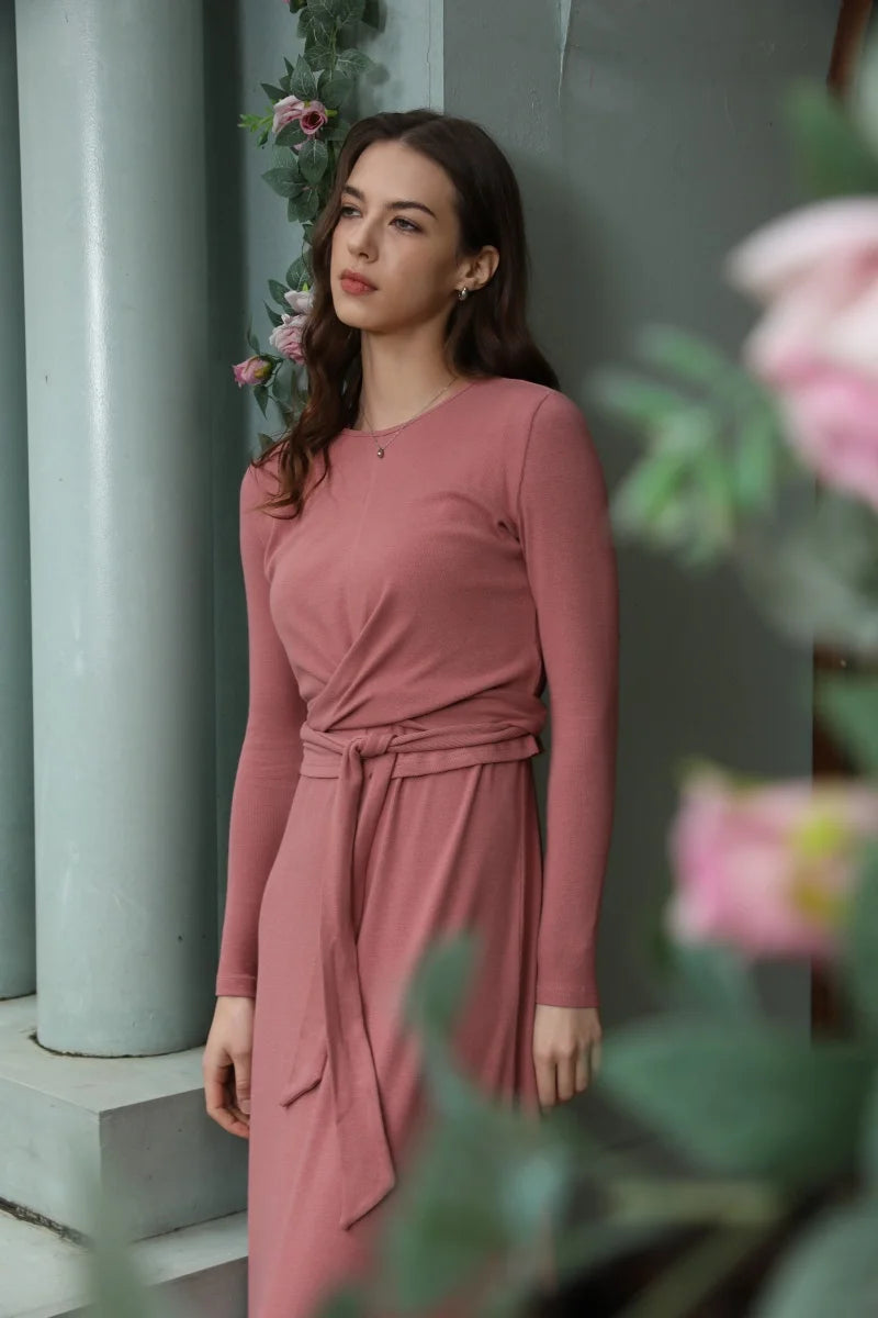 AS 2025 summer ribbing closed-fit wrap tops + Aline dress high Stretch matching sets