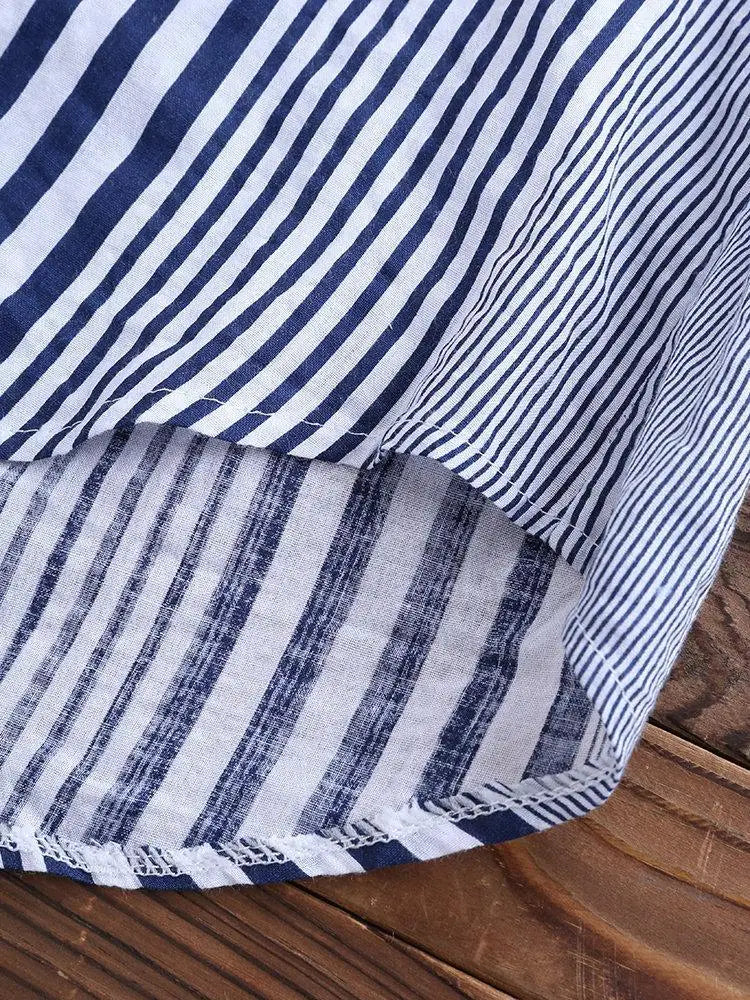 Women's Spring Fall Cotton Linen Long Sleeves Roll Up Striped Casual V Neck Button Down Shirts Blouses Collar Tunic Tops