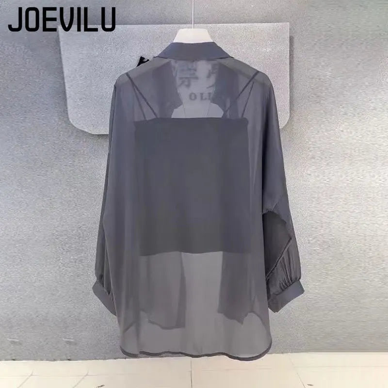 Sheer Chiffon Shirt Women's Casual UV Resistant Cardigan Summer Thin Commuting Coat Japanese Fashion Mesh Sunscreen Clothing Y2k