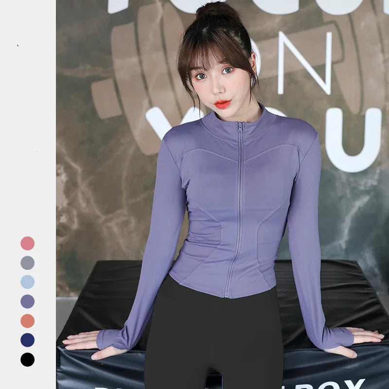 Women's Thumb Jackets 2024 New Long Sleeve Running Coat Yoga Gym Fitness Tight Tops Quick-Dry Breathable Sports Jacket Women