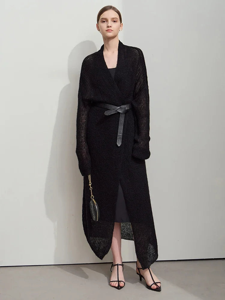 AMII Minimalist Long Sweater Cardigan For Women 2025 Spring New Casual Office Lady Knitted Coats Loose Female Cardigan 12551045