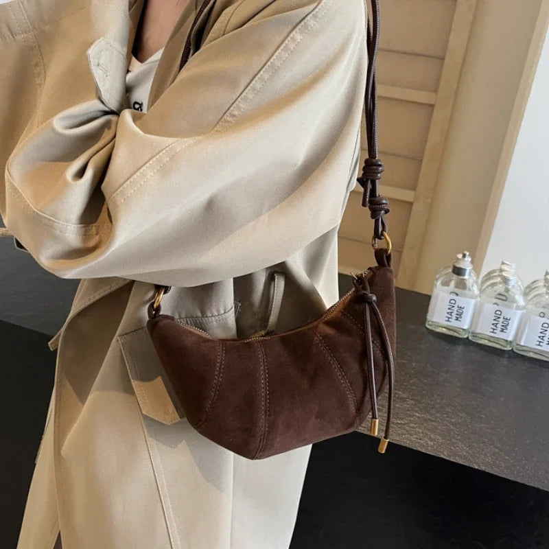Velvet Material Zipper 2025 High Quality Shoulder Bag Solid Color Simple Fashionable Crossbody Bag Soft Western Style Handbag