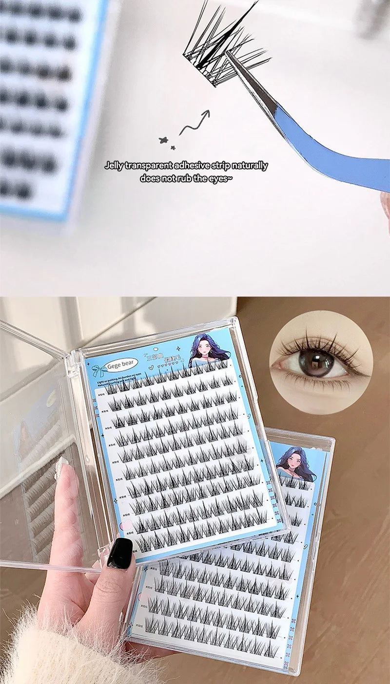 Gege Bear No-Glue False Eyelashes - Easy 3-Step Application, Natural Look, Perfect for Beginners with Sunflower Desig