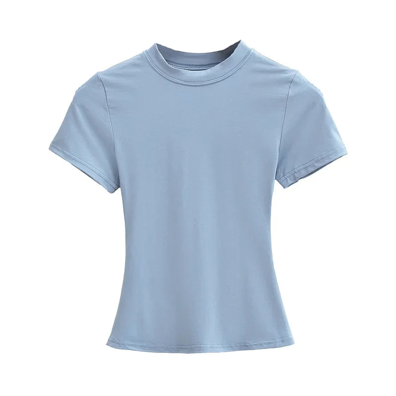 2025 New High Quality Casual T shirt Sexy Slim Short Sleeves Fashion Trend Solid Women Clothing y2k Tops