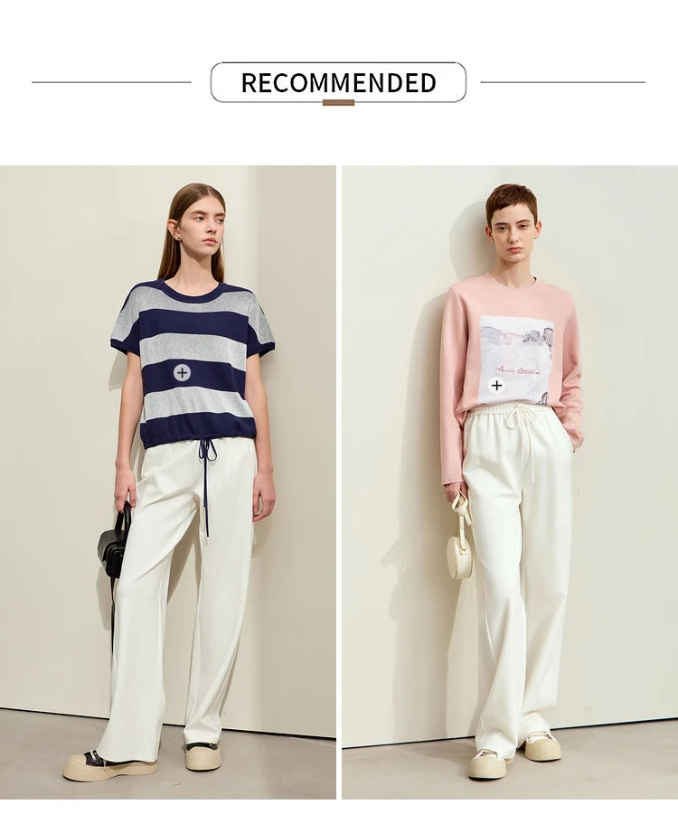 AMII Minimalism Casual Pants for Women 2025 Spring Wide Leg New Loose Vertical Elastic Waist Drawstring Sporty Trousers 12343338