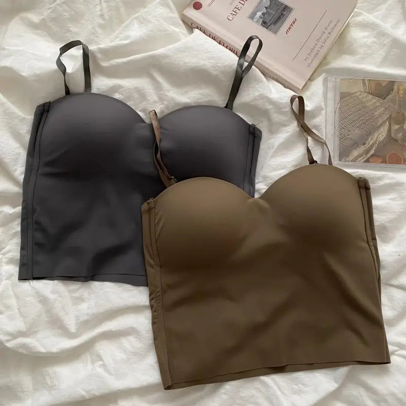 Hot Girls Thin Section Double Straps Solid Color Suspenders Inside Sport Vest Sexy Outer Wear Bottoming Slim Women Crop Tops Bra