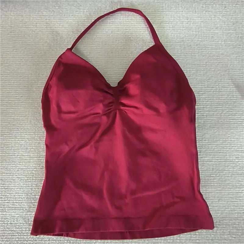 HBC Sexy V Neck Gym Tank Top Longline Strappy Vest Women Seamless Sports Running Tank Top Slim Fit Yoga Padded Workout