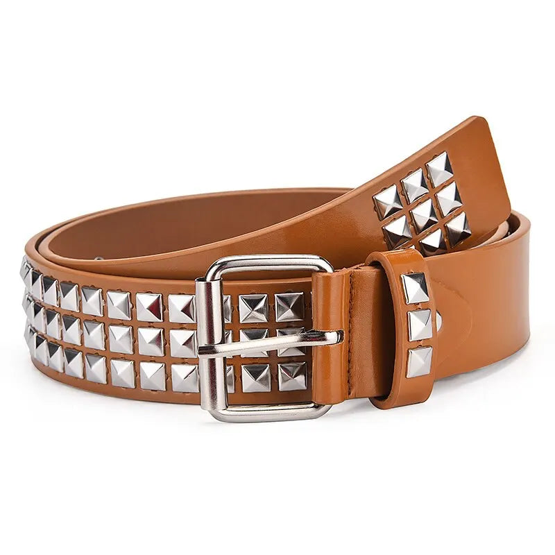 Fashion New Square Bead Rivet Belt Metal Pyramid Belt Men and Women Punk Hardware Jeans Belt Y2K Belt Designer Belt Women's Belt