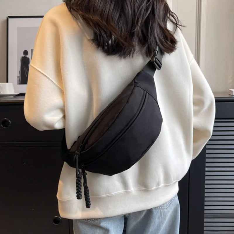 Waist Bag Women New Canvas Leisure Portable Zipper Korean Style Canvas Chest Bag Shoulder Bag Waist Bag Sports