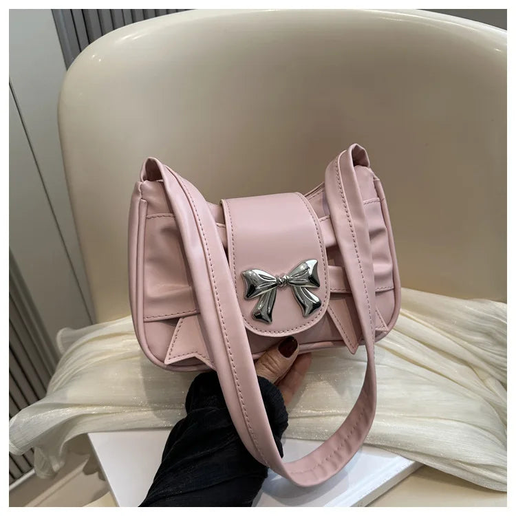 Trendy Bow Shoulder Bag Handbag Casual Underarm Bag Daily Commuting Bags PU Leather Lady Banquet Bag Business Women's Bags