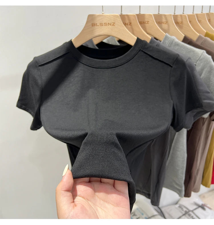 AOSSVIAO 2025 Summer white T-shirt Cotton female short-sleeved student versatile loose half-sleeve t-shirt Harajuku top trend