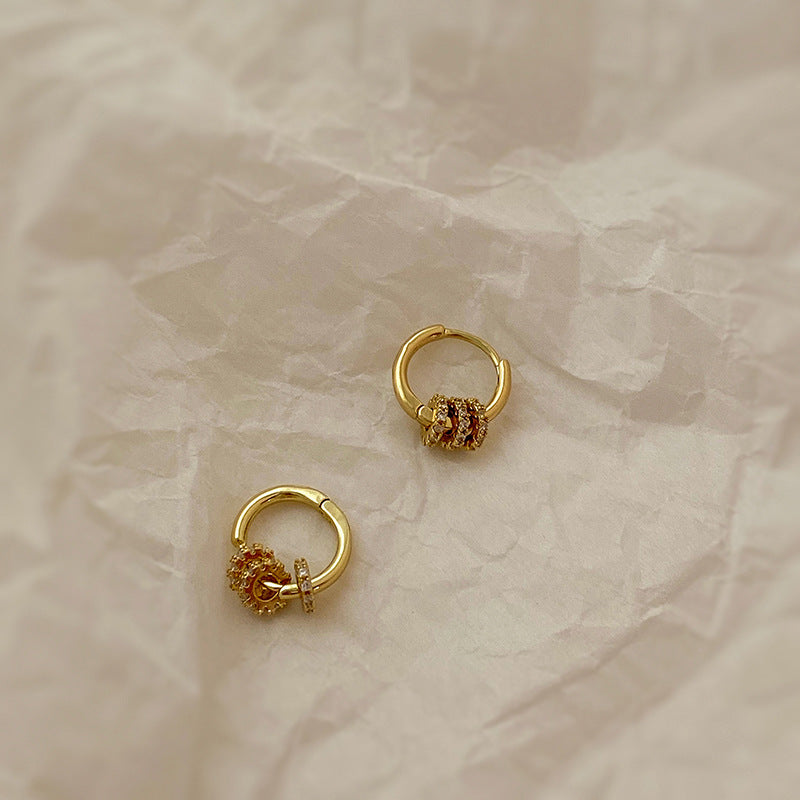 Trendy Gold Plated Geometric Gear Shape Circle Hoop Earrings for Women Girl Fashion Zircon Jewelry Buckle Type