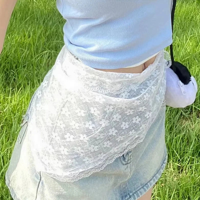 2 in 1 Triangle Short Skirt Half Skirt Butt Curtain Skirt Lace Trim Apron Soft Lace Stacked Ins Style Korean Spring Headscarf