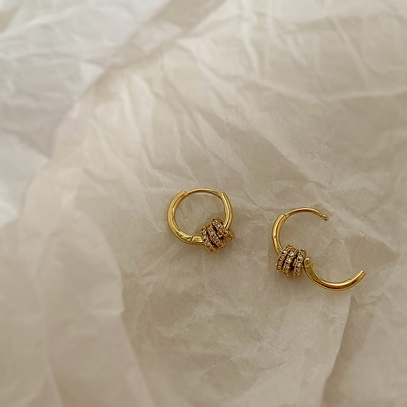 Trendy Gold Plated Geometric Gear Shape Circle Hoop Earrings for Women Girl Fashion Zircon Jewelry Buckle Type