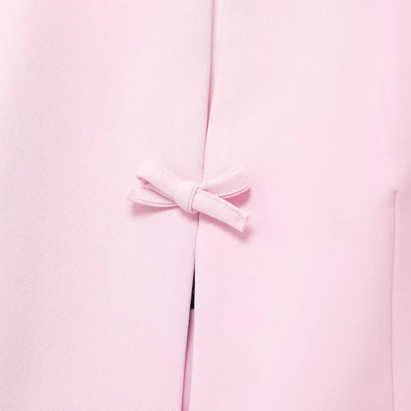 TRAF Bow Two Piece Set Backless Halter Women Top And Mid Waist Lady Skirt New In 2024 Summer Fashion Casual Office Lady Set
