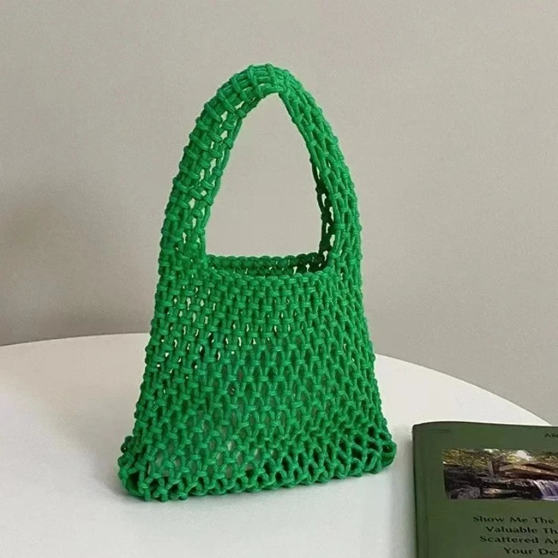 Women Fashion Small Crossbody Phone Bag Solid Color Hollow-out Woven Crochet Lightweight Braided Shoulder Handbag Crossbody Bags