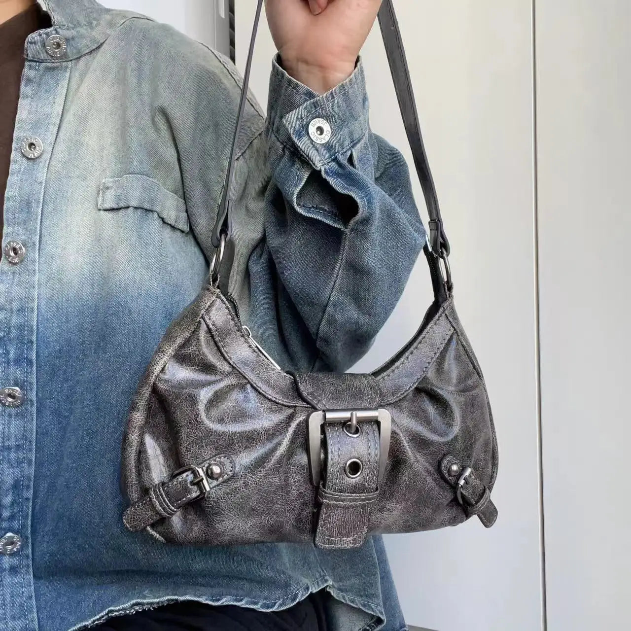 2025 Spring Hot Selling Maillard Style Retro Style Small Bag Spicy Girl Y2K Wasteland Style Vintage Leather Shoulder Armpit Bag