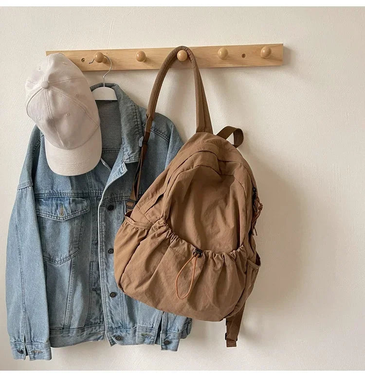 Casual Backpack Women Large Capacity Fashion Junior High School Student Pleat Schoolbag Cloth Bag Korean Travel Backpack