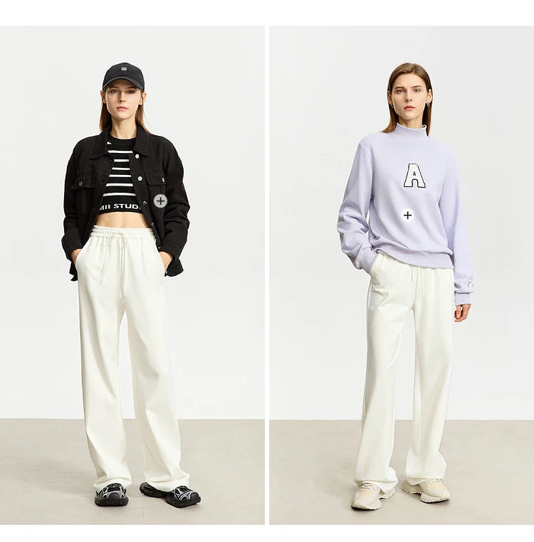 AMII Minimalism Casual Pants for Women 2025 Spring Wide Leg New Loose Vertical Elastic Waist Drawstring Sporty Trousers 12343338