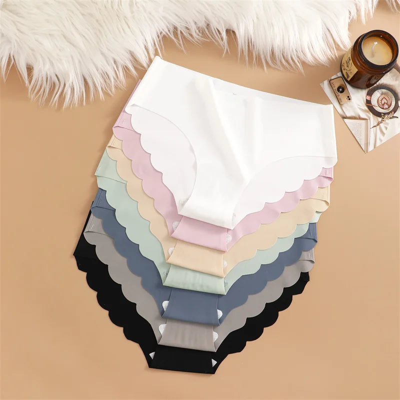 Ice Silk Seamless Panties 4PCS/Set Women's Briefs Solid Color Elastic Underwear Female Ultra Thin No Trace Wavy Side Panties