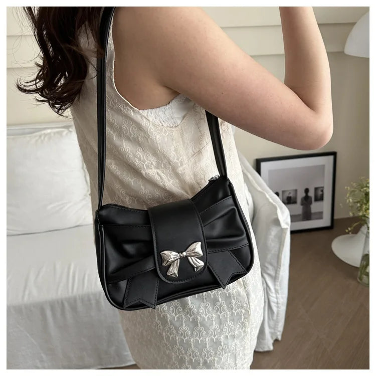 Trendy Bow Shoulder Bag Handbag Casual Underarm Bag Daily Commuting Bags PU Leather Lady Banquet Bag Business Women's Bags