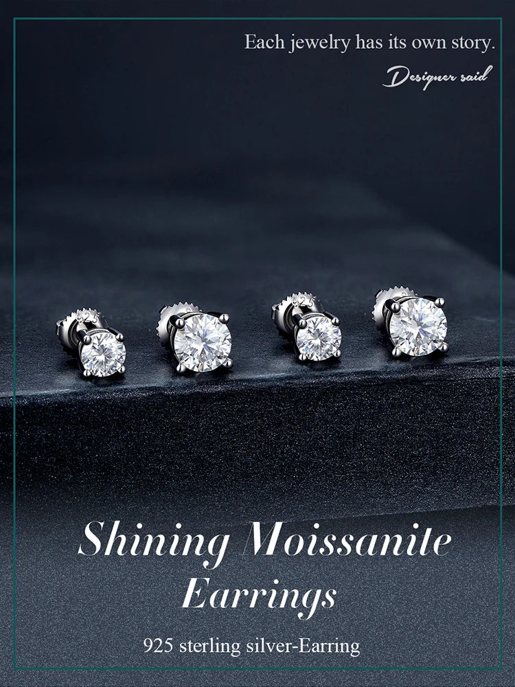 Bamoer 0.5-1ct Moissanite Screw Back Earrings for Women, D Color VVS1 Clarity Lab Created Diamond Earring White Gold Earrings