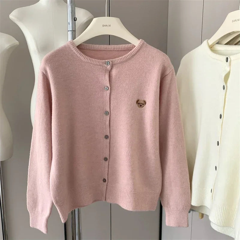 Yaminiya Autumn 2024 O-Neck Knit Sweater Sweet Cartoon Embroidery Casual Tops Japanese Fashion Single Breasted Cardigan Harajuku
