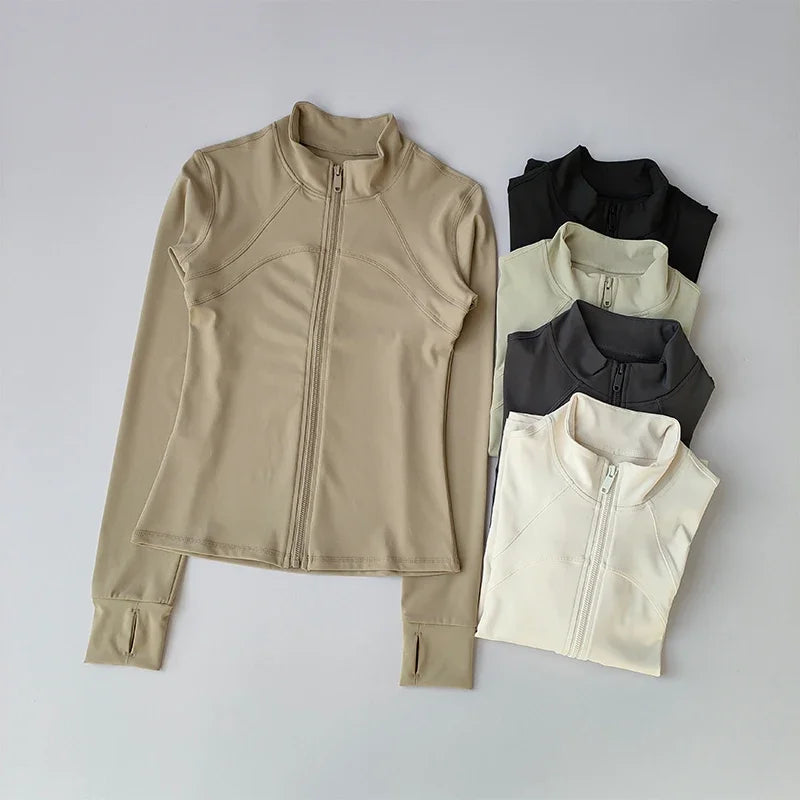 Zippered Sports Jacket for Women Yoga Suits Slim Fit Training for Jogging Long-sleeved Quick-drying Cardigan Jacket Top