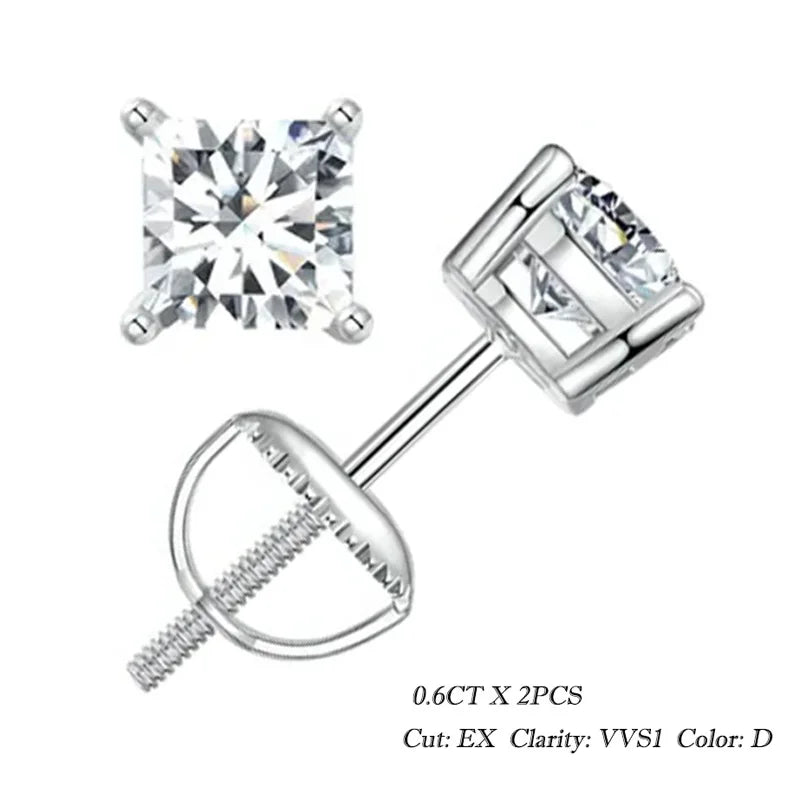 Bamoer 0.5-1ct Moissanite Screw Back Earrings for Women, D Color VVS1 Clarity Lab Created Diamond Earring White Gold Earrings